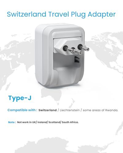 VINTAR Switzerland Travel Plug Adapter, Foldable Type J Adapter, 2 Pack - style: Type J - Switzerland