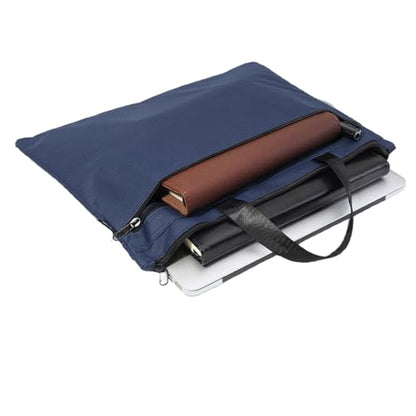 A4 Canvas Document Bag Zippered File Pouch Bag with Handle,Waterproof File Folder Brifecase for Project Meeting Office Travel - color: Blue