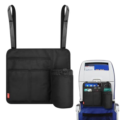 Airplane Seat Back Organizer & Storage, Airplane Tray Table Cover for Personal Items, Airline Seat Hanging Pockets Media Pouch,Reusable Travel Essentials, Fits Tablets, Cell Phone,Water Bottle (Black) - color: Black