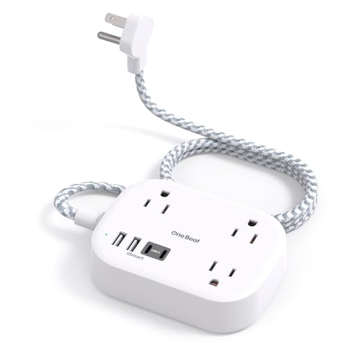 Cruise Essentials 2026,One Beat Travel Power Strip with USB C,Flat Plug 3ft - color: White, size: 3Ft