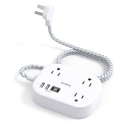 Cruise Essentials 2026,One Beat Travel Power Strip with USB C,Flat Plug 3ft - color: White, size: 3Ft