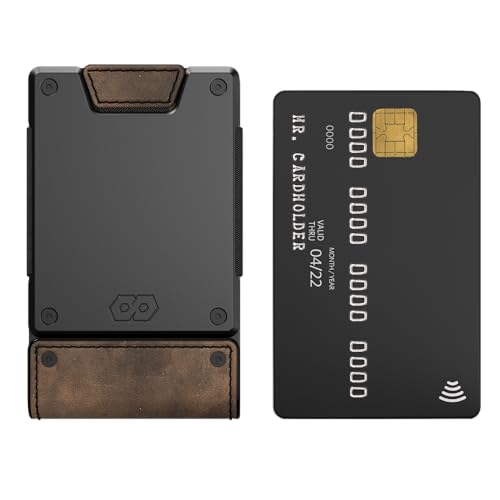 PROOF Slim Minimalist Wallets for Men | Leather & Metal | RFID Wallet - color: Saddle Brown