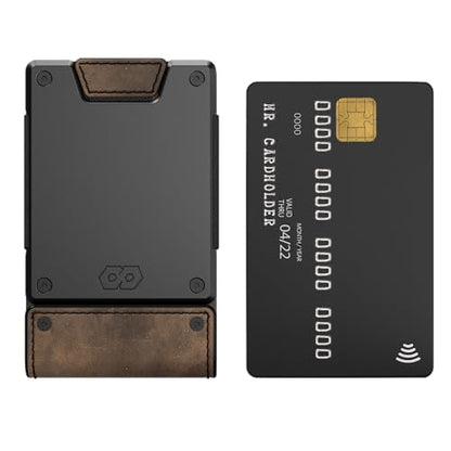 PROOF Slim Minimalist Wallets for Men | Leather & Metal | RFID Wallet - color: Saddle Brown