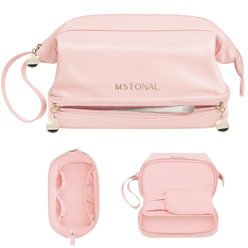 Travel Makeup Bag, Double Layer Cosmetic Bags for Women,Pink - color: Pink, size: Large