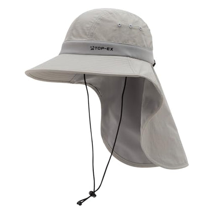 TOP-EX UPF 50+ Cooling Wide Brim Sun Hat for Men with Neck Flap, Packable - color: Light Grey, size: Large-X-Large