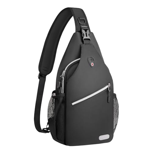 MOSISO Small Sling Bag for Men, Crossbody Shoulder Chest Daypack Bag | Sling Backpack for Casual Travel Hiking - color: Black