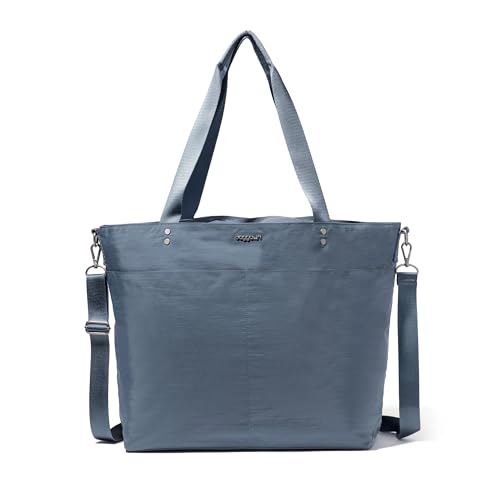 Baggallini Carryall Tote - Lightweight Nylon Zipper Top Weekender Travel Beach Bag w/Luggage Sleeve - color: Mist