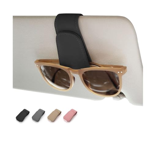 Magnetic Leather Car Sunglass Holder, Visor Sunglasses Holder Clip, 1 Pack - color: Black