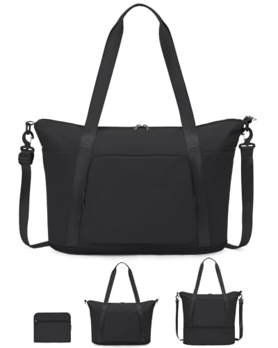 WANDF Foldable Expandable Personal Item Travel Bag for Women Carry On - color: Black