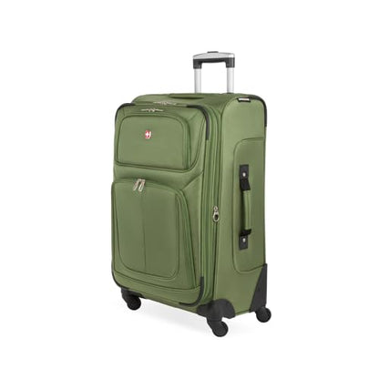 SwissGear Sion Softside Expandable Spinner Luggage Durable Lightweight Travel Suitcase, Evergreen, Checked-Medium - color: Evergreen, size: Checked-Medium