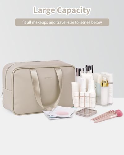 Narwey PU Leather Large Travel Toiletry Bag Women Toiletries Bag Skincare Bag Makeup Bag Organizer Make up bag Cosmetic Bag Medicine Bag for Girls (Large, Brown) - color: A-Brown