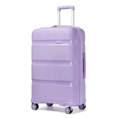 Kono 28 Inch Hard Shell PP Luggage, 4 Spinner Wheels Suitcase, Purple - color: Lavender Purple, size: Checked-large 28-inch