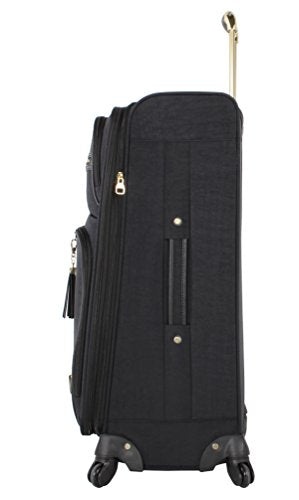 Steve Madden 디자이너 수하물 - 체크 대형 71.1cm(28인치) 소프트사이드 슈트케이스 - 추가 포장 용량을 위해 확장 가능 - 롤링 스피너 휠이 있는 경량 가방, Peek-A-Boo 블랙, 롤링 스피너 휠이 있는 경량 가방 - color: Peek-A-Boo 블랙