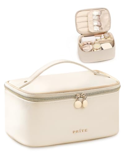 Prite Makeup Bag Travel Cosmetic Case, Women Toiletry Bag Organizer, Beige - color: Beige