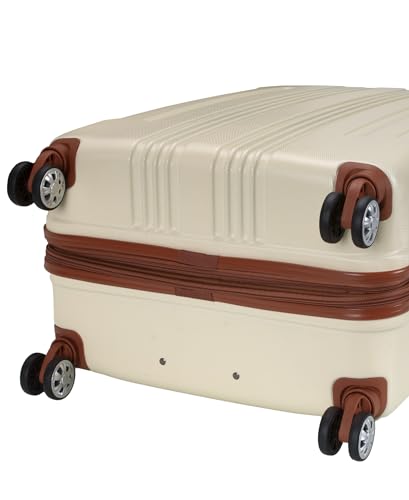 Rockland London Hardside Expandable Spinner Wheel Luggage, Checked Large 28", White - color: White with Brown Trim, size: Checked 28"