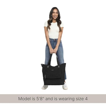 Baggallini Carryall Expandable Lightweight Travel Tote 22" Packable Folding Compact Nylon Washable Weekender w/Luggage Sleeve - color: French Navy
