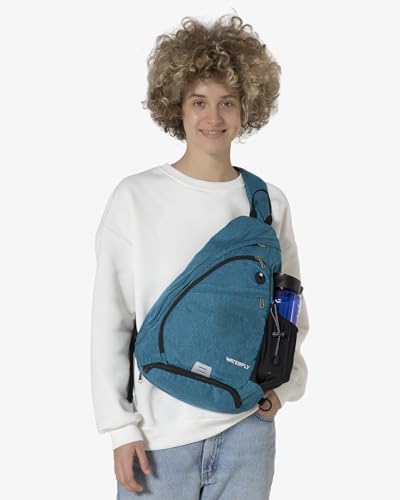 WATERFLY Large Sling Bag Crossbody Backpack Chest Pack for Men Women - color: Teal Blue
