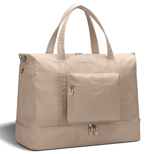 Women's Weekender bag Travel Duffel Bag with Shoe Compartment 21-inch Airline-Approved Carry-On, 2-Piece Overnight Bag Set Personal Item Luggage - color: SR-1-khaki