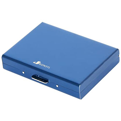 BONSYL® Metal Credit Card Holder for Ladies and Men, RFID Blocking Credit Cards Protector, Stainless Steel Credit Card Holder Wallet with 10 Card Slots. (10 Card/Blue) - color: 10 Card/Blue