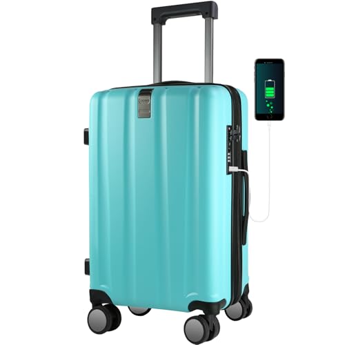 KROSER Carry On Luggage Suitcase Rolling Luggage, Carry-On 20-Inch - color: Lake Blue