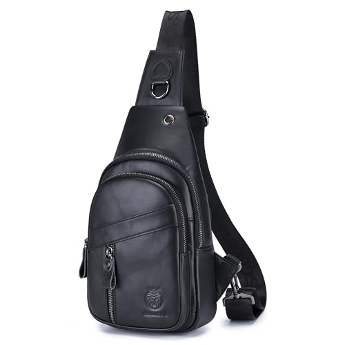 LUKZIJAES Genuine Leather Sling Bag for Men - color: #14-black