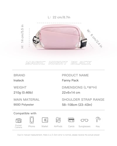 Inateck Sling Bag X-Mini, Durable Fanny Pack with RFID Blocking, Water-resistant Belt Waist Bag with Quick-adjust Strap, Stylish Waist Pack for Men, Women, Travel, Hiking, Cycling, Work, Sports, Pink - color: Pink