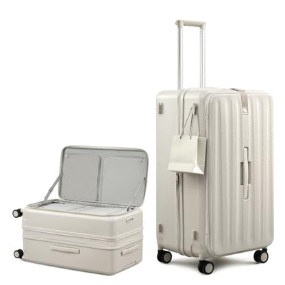 Hanke 28 Inch Top Opening Expandable Extra Large Luggage With TSA Lock，114L - color: Ivory White, size: 28 Inch