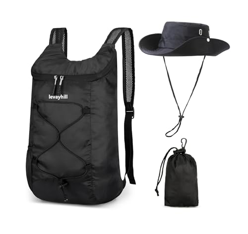 levayhill 16L Small Lightweight Foldable Backpack Sun Hats Travel, Black - color: Black