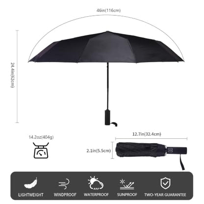 Bluinzi 2 Pack 46 Inch Umbrellas, Double 10-rib, for Rain, Compact Travel - color: (2 pack)black+blue