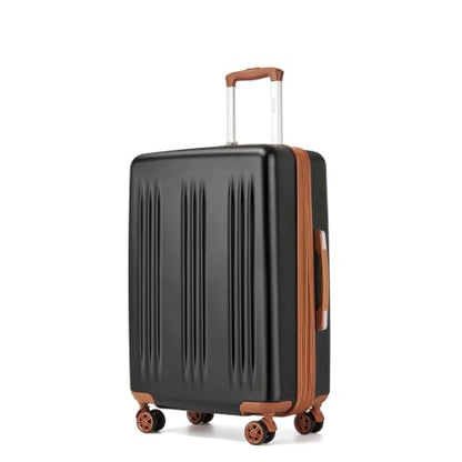 Kono 24 Inch Expandable Checked Luggage with Spinner Wheels TSA Lock - color: Black&Brown, size: 24"