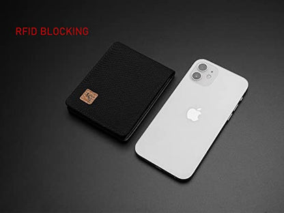 Lanyani Minimalist Fabric Wallet Bifold RFID Blocking - color: Black and Black