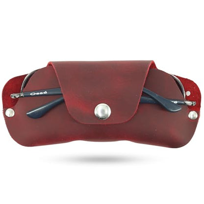 Toprank Slim Leather Glasses Case - Handmade Eyeglass & Sunglasses Holder - color: Red