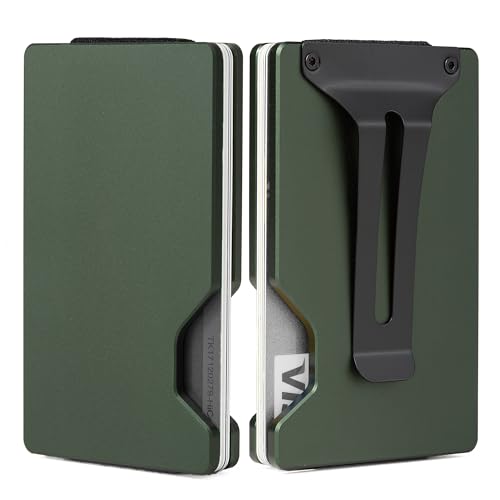 Minimalist Slim Wallet for Men,RFID Blocking Metal Wallet,Aluminum Credit Card Holder & Money Clip 12-15 Cards,Slim Rfid Front Pocket Mens Wallet - color: A1 Matte Green