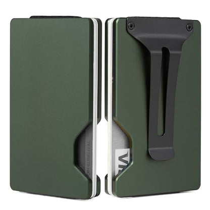 Minimalist Slim Wallet for Men,RFID Blocking Metal Wallet,Aluminum Credit Card Holder & Money Clip 12-15 Cards,Slim Rfid Front Pocket Mens Wallet - color: A1 Matte Green
