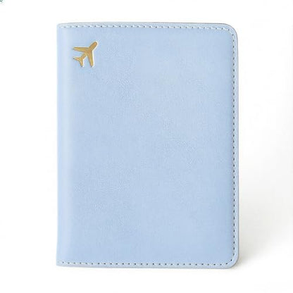 Passport Holder for Travel Essentials RFID Blocking PU Leather - color: Light Blue