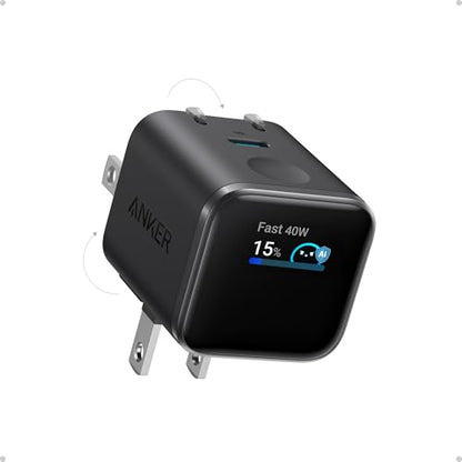 Anker Nano Smart Display Charger, 45W Max Fast Charger USB C for iPhone 17 | 180° Foldable Plug,Smart Recognition, Care Mode GaN USB C Charger Block for iPhone 17/16 (Non-Battery,1 USB-C Port,No Cable) - color: Black
