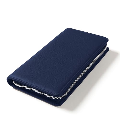 Leatherology Zippered Travel Wallet & Passport Holder - Navy Blue - color: Navy Blue