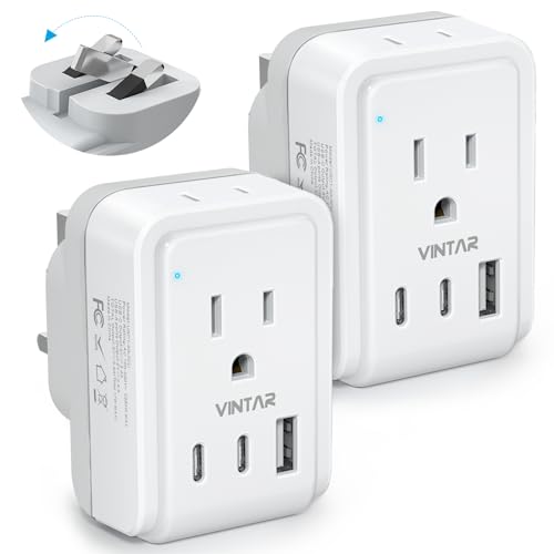 VINTAR 2 Pack Type G Adapter for Travel, 5 in 1 Foldable UK Power Adaptor - style: Type G - UK Ireland
