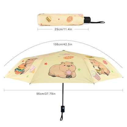 Windproof Travel Umbrella Folding Compact Automatic Umbrellas for Women Men Rain Sun - color: Capybara