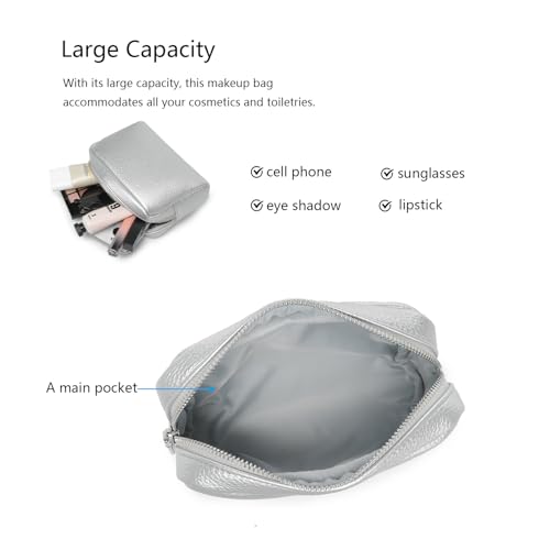 Makeup Bag for Purse Travel Cosmetic Bag (PU Pearl Silver) - color: Pearl Silver