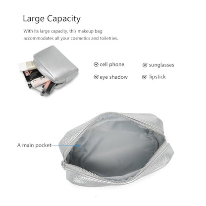 Makeup Bag for Purse Travel Cosmetic Bag (PU Pearl Silver) - color: Pearl Silver