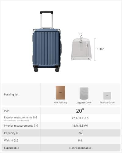 LUGGEX 20 Inch Zipperless Carry On Luggage, Ocean Blue - color: Ocean Blue, size: 20 Inch
