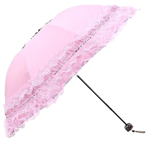 MizHome Folding Compact Umbrella for Women Lightweight Portable UPF 50+ Travel Parasol - color: Pink