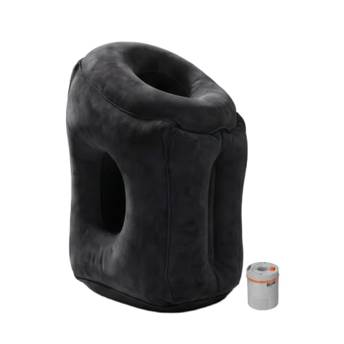 Inflatable Travel Pillow with 700mAh Rechargeable Air Pump, No Manual Blowing Airplane Neck Pillow with Full Head & Chin Support, Compact Portable Nap Pillow for Car, Train, Office & Home