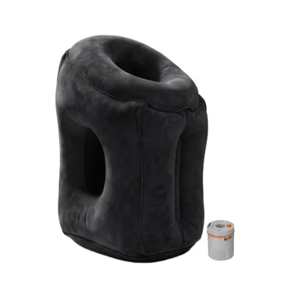 Inflatable Travel Pillow with 700mAh Rechargeable Air Pump, No Manual Blowing Airplane Neck Pillow with Full Head & Chin Support, Compact Portable Nap Pillow for Car, Train, Office & Home