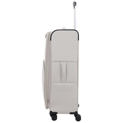Martha Stewart Softside Checked Luggage | 27" Lightweight Expandable Suitcase | Medium Checked Suitcase with 360° Spinner Wheels & Spacious Interior | Light Gray - color: Light Grey, size: 27"