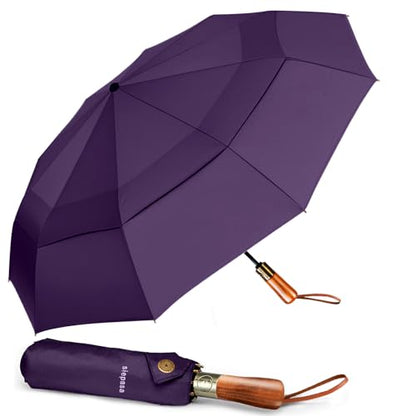 SIEPASA 49/54/62 Inch Windproof Golf Umbrella - Automatic Open/Close, Real Wood Handle - Large Folding Travel Umbrella for Wind, Rain & Sun Protection.(Purple/62) - color: Purple, size: 62 Inch