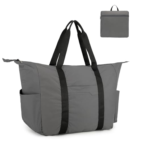 Uarition 50L Foldable Duffle Bag, Lightweight Travel Duffel Bag with Tear Resistant for Men Women, gray
