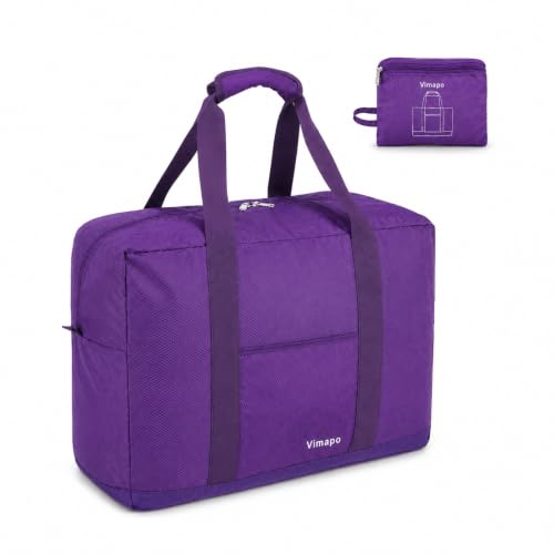 Foldable Travel Duffle Bag with Trolley Sleeve 40L Travel Bag - color: Purple