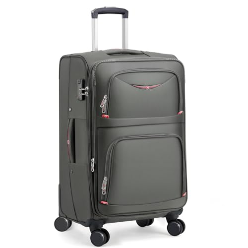 ROPLUS Softside Expandable Luggage with 4 Spinner Wheels, Durable Checked-Luggage Suitcase (Gray, 25-Inch) - color: Gray, size: 25-Inch